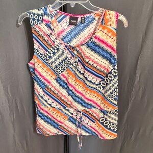 Rafaella Vibrant Blue Pink Orange Sleeveless Tie-Front Tank